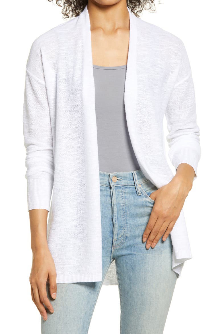 Linen & Cotton Open Front Cardigan, Main, color, WHITE