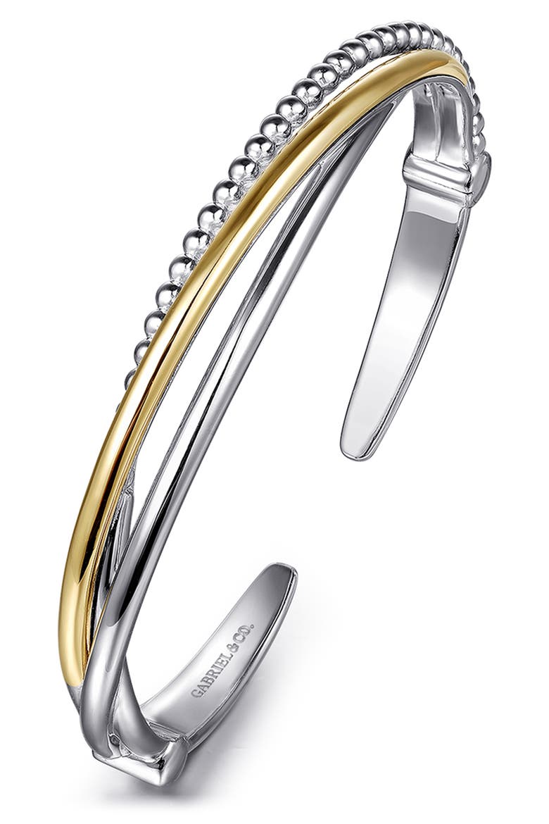 Sterling Silver & 14K Gold Crisscross Bracelet, Alternate, color, SILVER/ 14K YELLOW GOLD