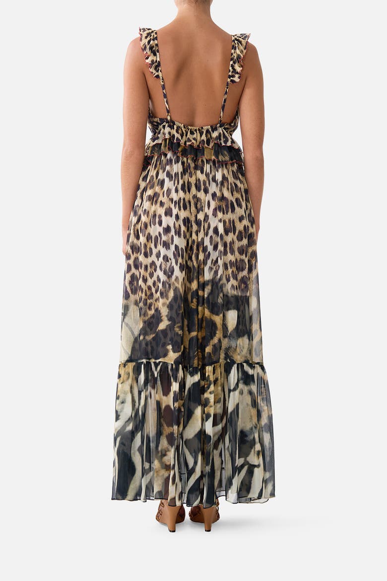 Frill Bralette Long Dress, Alternate, color, Leotigra Land