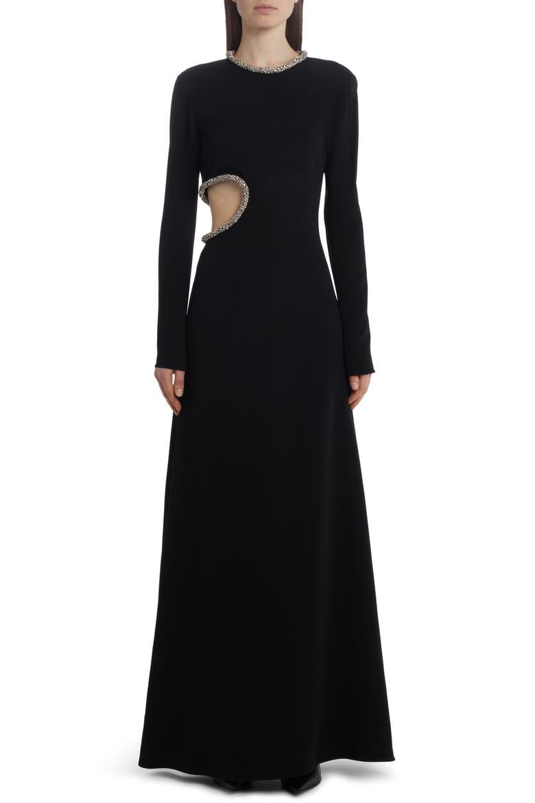 Embellished Long Sleeve Cutout Gown, Main, color, BLACK