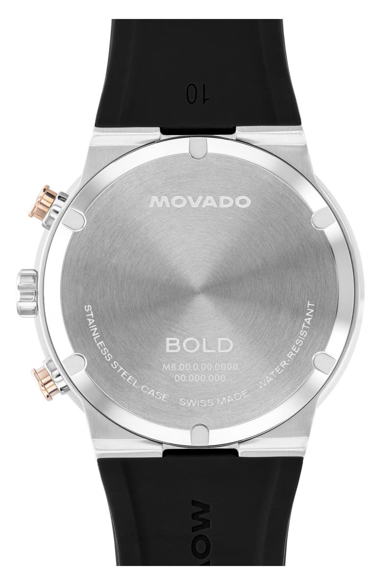 Movado Bold Fusion Chronograph Silicone Strap Watch, 44.5mm, Alternate, color, Black