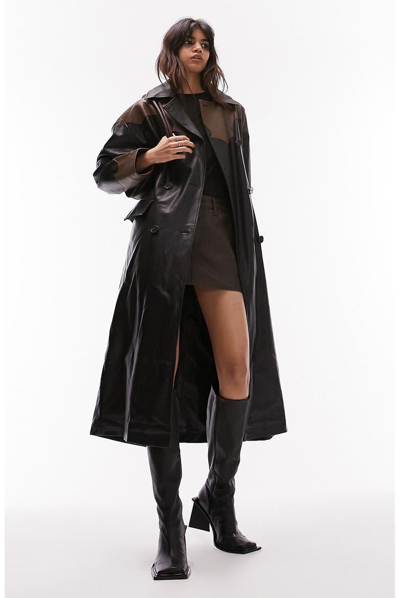 Western Faux Leather Trench Coat, Main, color, MULTI