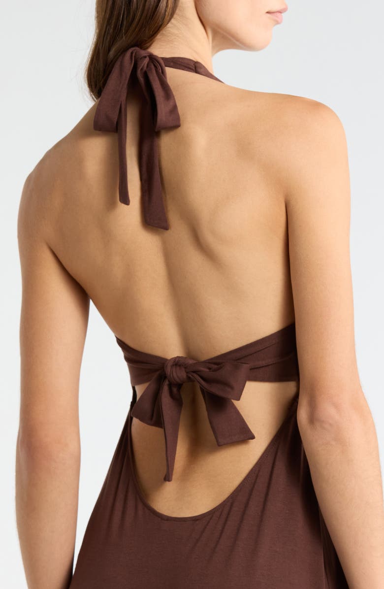 PacSun Third Charm Alexa Halter Maxi Dress, Alternate, color, Brown