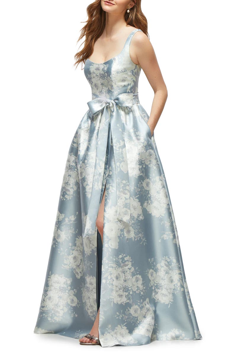Dessy Collection Floral Satin Twill Gown, Alternate, color, Seraphina Floral