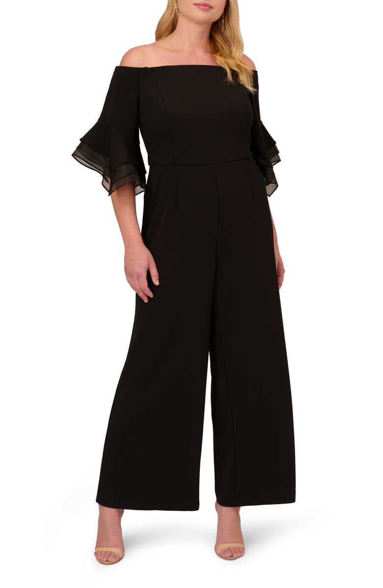 Adrianna Papell Off the Shoulder Wide Leg Organza Crepe Jumpsuit, Main, color, 