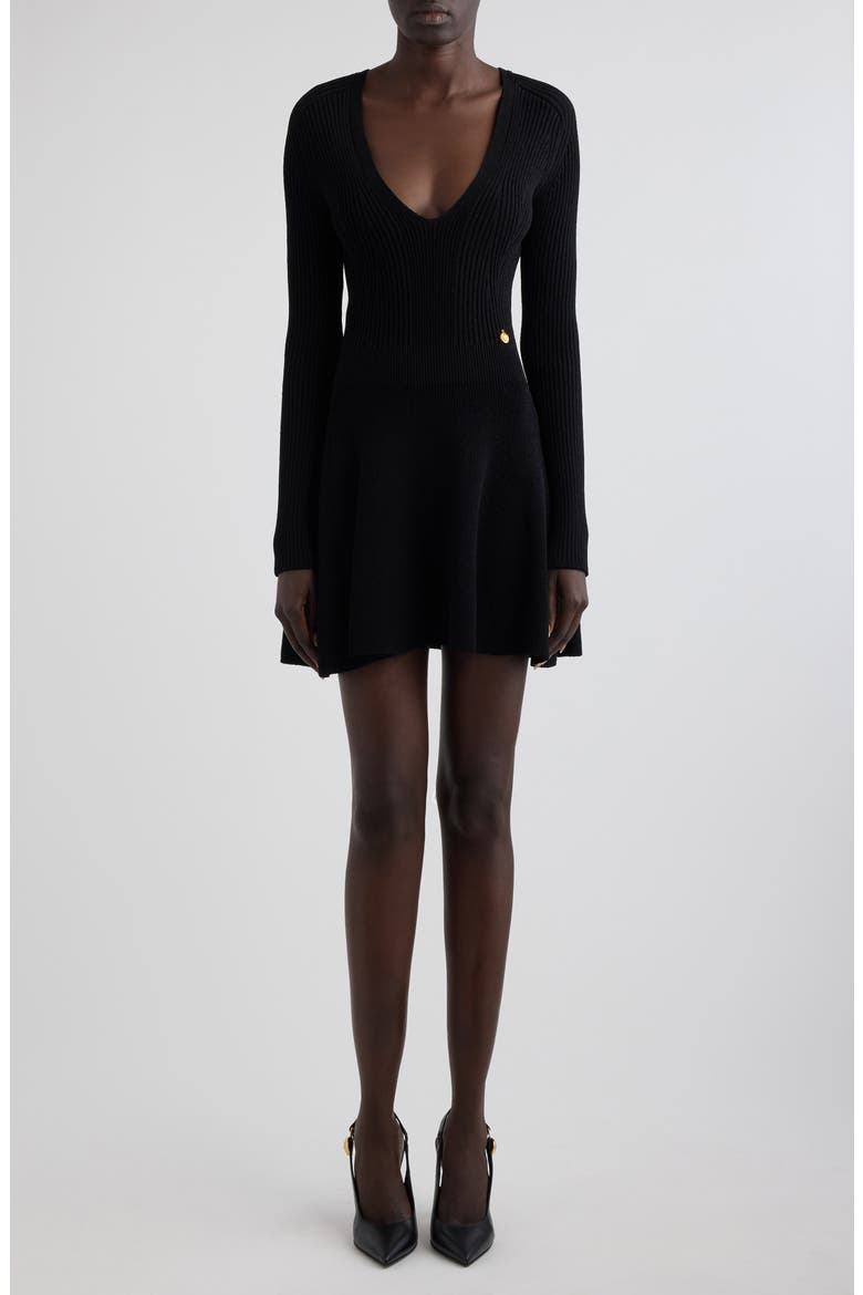 Long Sleeve Rib Sweater Dress, Main, color, 0PA BLACK