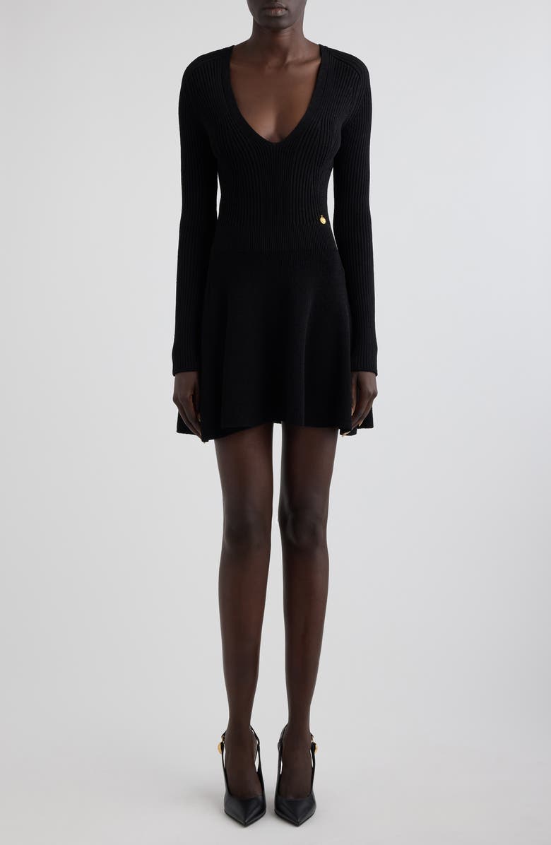 Balmain Long Sleeve Rib Sweater Dress, Main, color, 