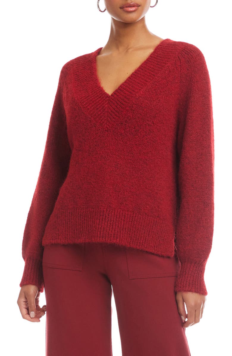 FIFTEEN TWENTY Heather V-Neck Sweater, Main, color, Red