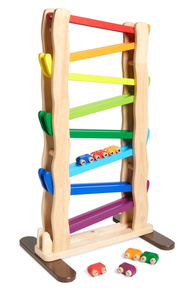 Tower Slope Toy, Main, color, NATURAL WOOD/ COLORED TRACKS