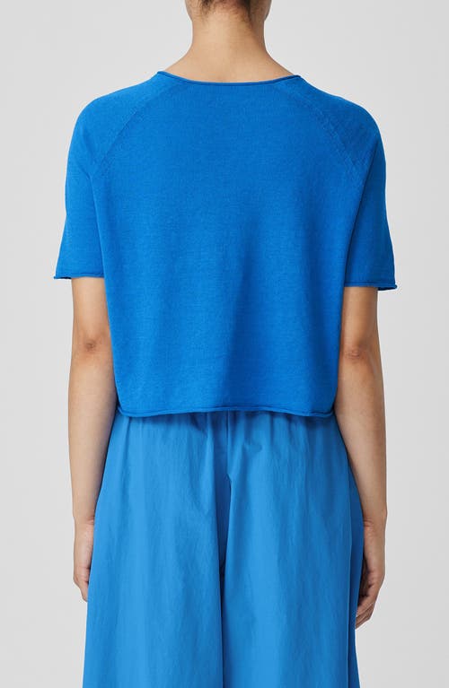 Eileen Fisher Short Sleeve Linen & Cotton Pullover Top In Calypso
