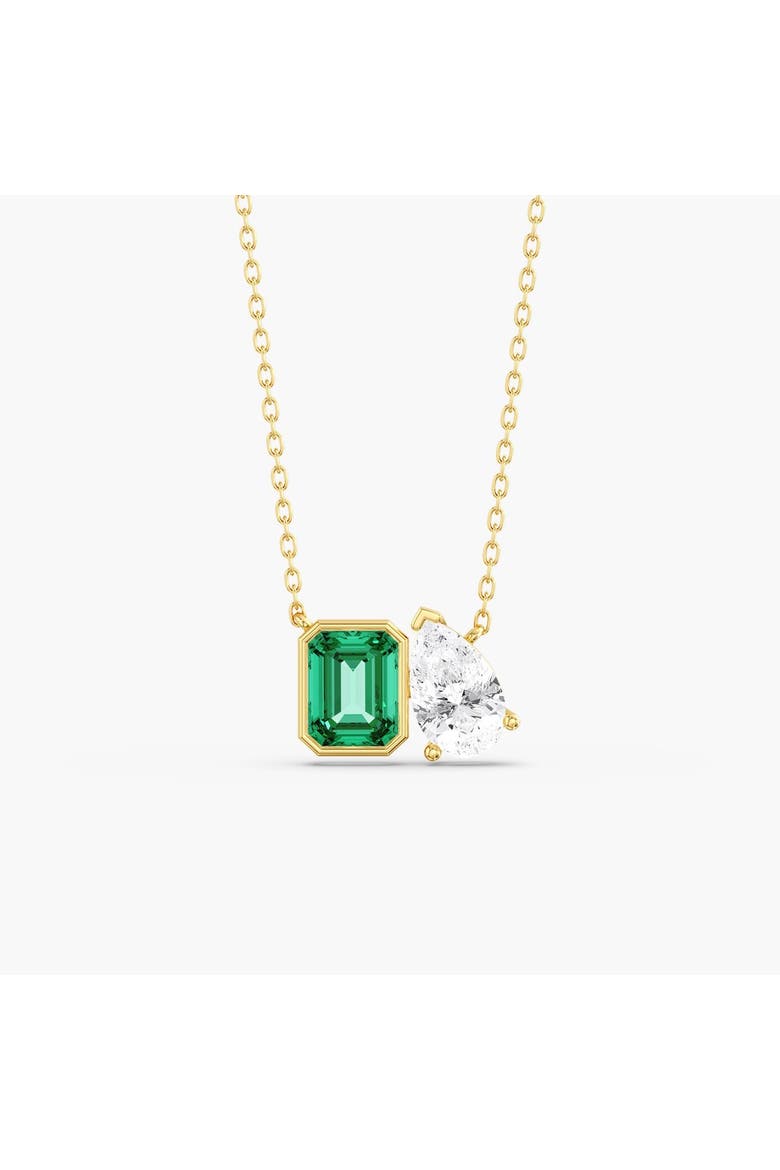 Toi Et Moi Lab-Created Green Emerald & Lab Diamond Necklace in 14K, Main, color, Yellow Gold
