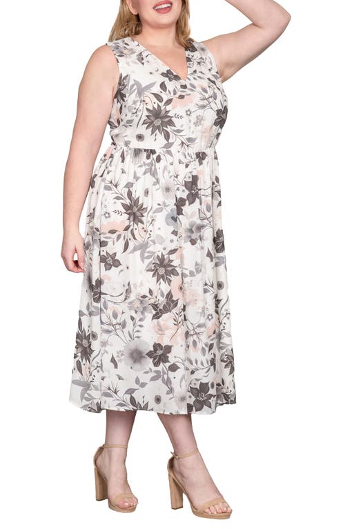 Standards & Practices Sleeveless V Neck A Line Midi Dress In White Floral