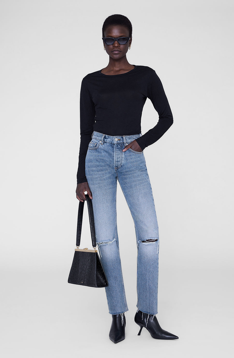 ANINE BING Sylvie Long Sleeve Tee, Main, color, Black