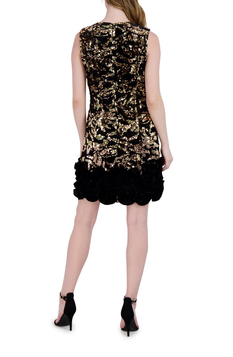 Donna Ricco Ruffle Hem Sleeveless Dress, Alternate, color, Black/ Gold