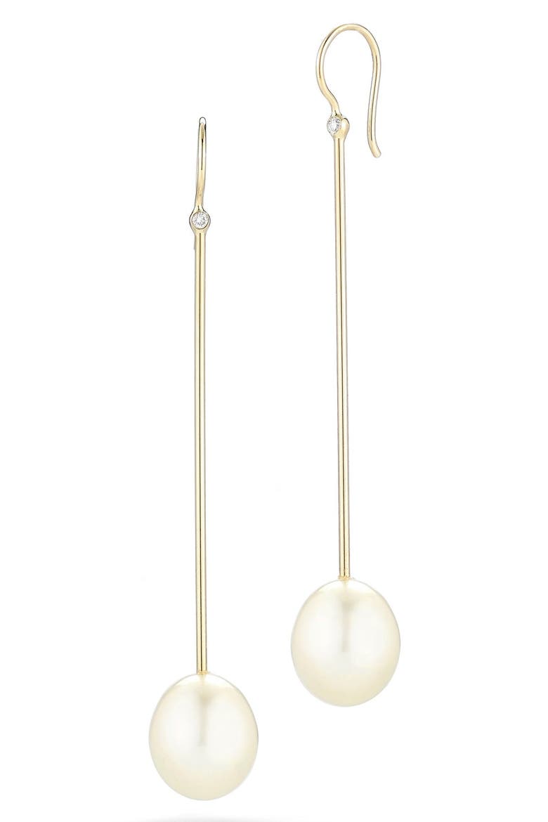 Pearl & Diamond Drop Earrings, Main, color, WHITE PEARL