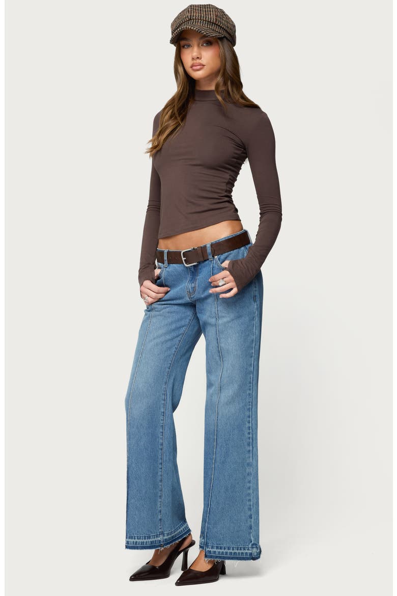 Binta Crop Long Sleeve Mock Neck Top, Alternate, color, BROWN