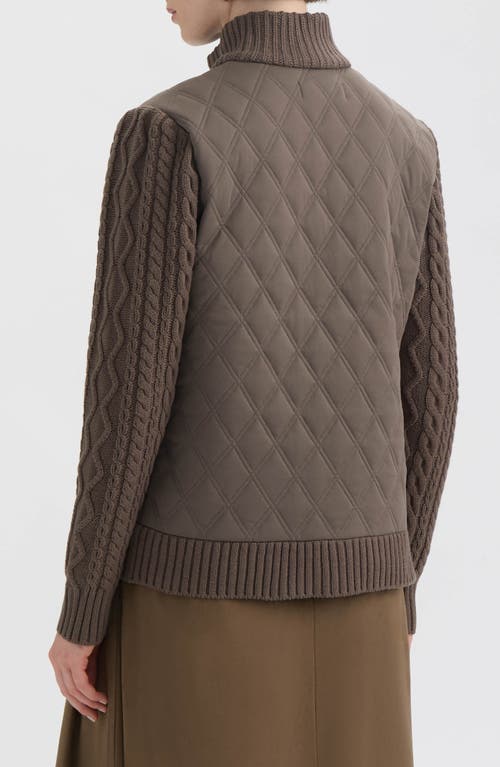 Hunter Cable Knit Sleeve Quilted Bomber Jacket In Brown
