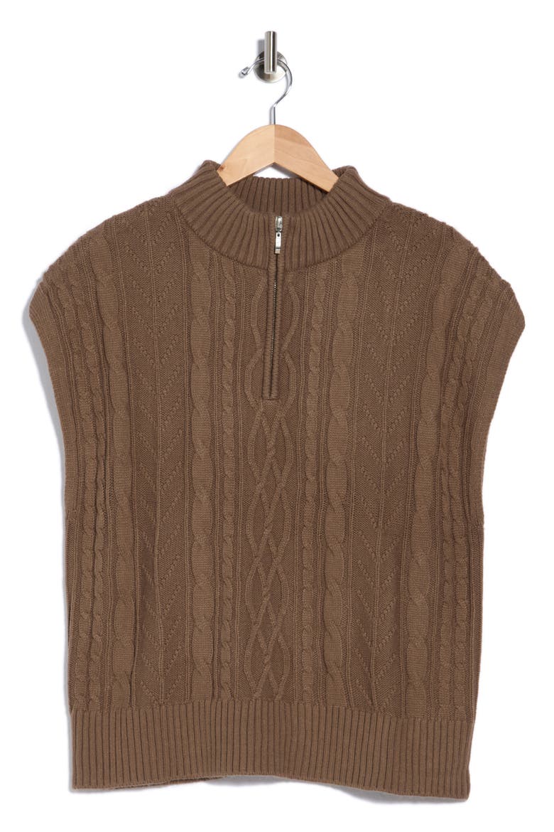 Cable Knit Half Zip Pullover, Alternate, color, CEDAR BROWN BROWN