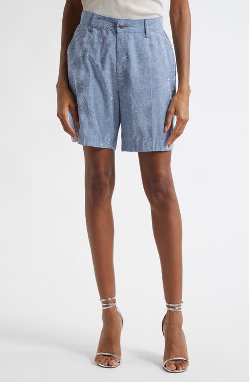 Cinq À Sept Cinq A Sept Chambray Rhinestone Shorts In Medium Blue