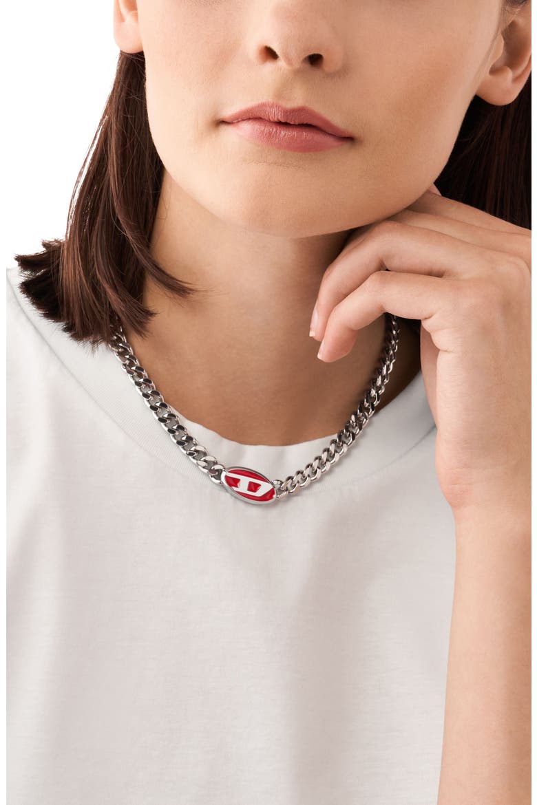 Oval D Enamel Pendant Chain Necklace, Alternate, color, SILVER/ RED