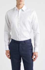 Nordstrom Trim Fit Solid Premium Non-Iron Cotton Herringbone Dress Shirt