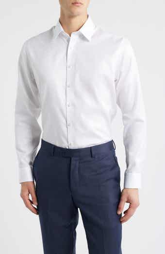 Nordstrom Trim Fit Solid Premium Non-Iron Cotton Herringbone Dress Shirt