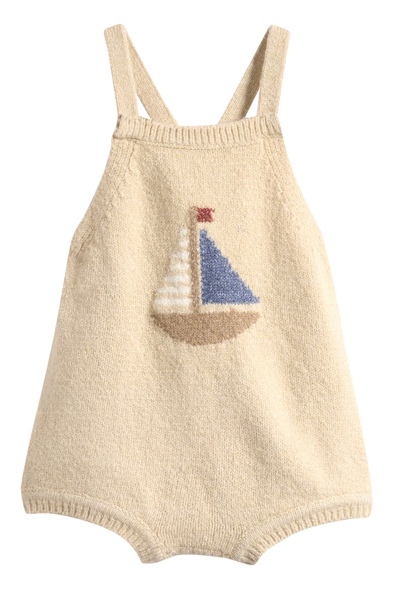 Fisher Sailboat Knit Romper, Main, color, PEBBLE