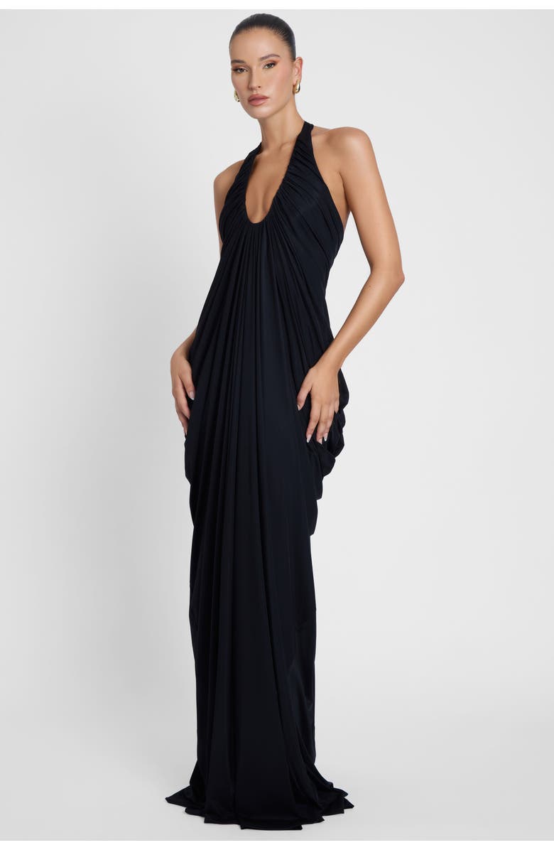 LEAU Cascade Drape Gown, Alternate, color, Black