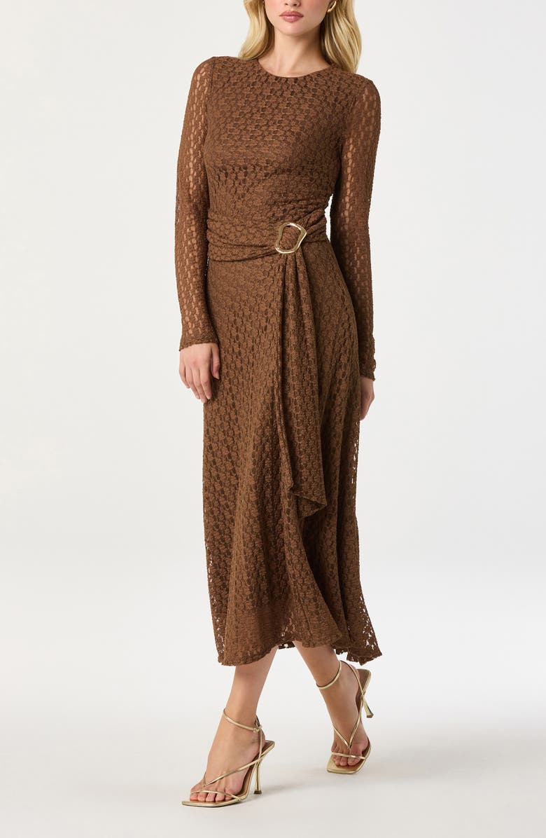 ASTR the Label Long Sleeve Lace Midi Dress, Alternate, color, Brown