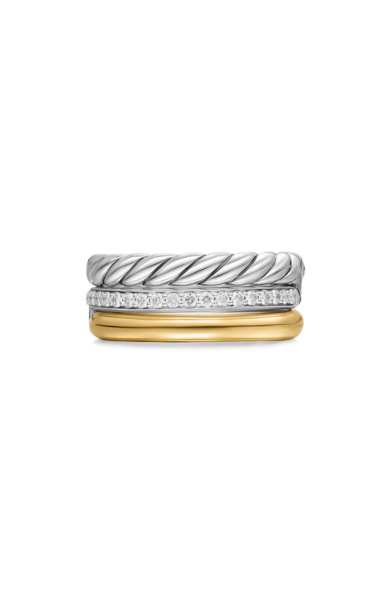 David Yurman DY Mercer<sup>®</sup> Three Row Ring in Sterling Silver with 18K Yellow Gold & Diamonds, 8.9mm, Main, color, Diamond/ Silver/ Gold