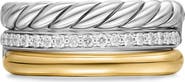 David Yurman DY Mercer® Three Row Ring in Sterling Silver with 18K Yellow Gold & Diamonds, 8.9mm
