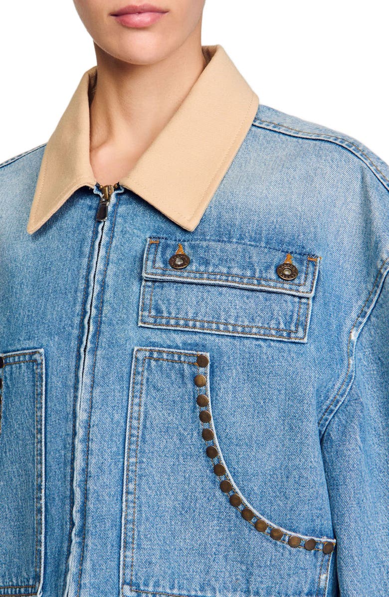 SANDRO Denim jacket with studs, Alternate, color,