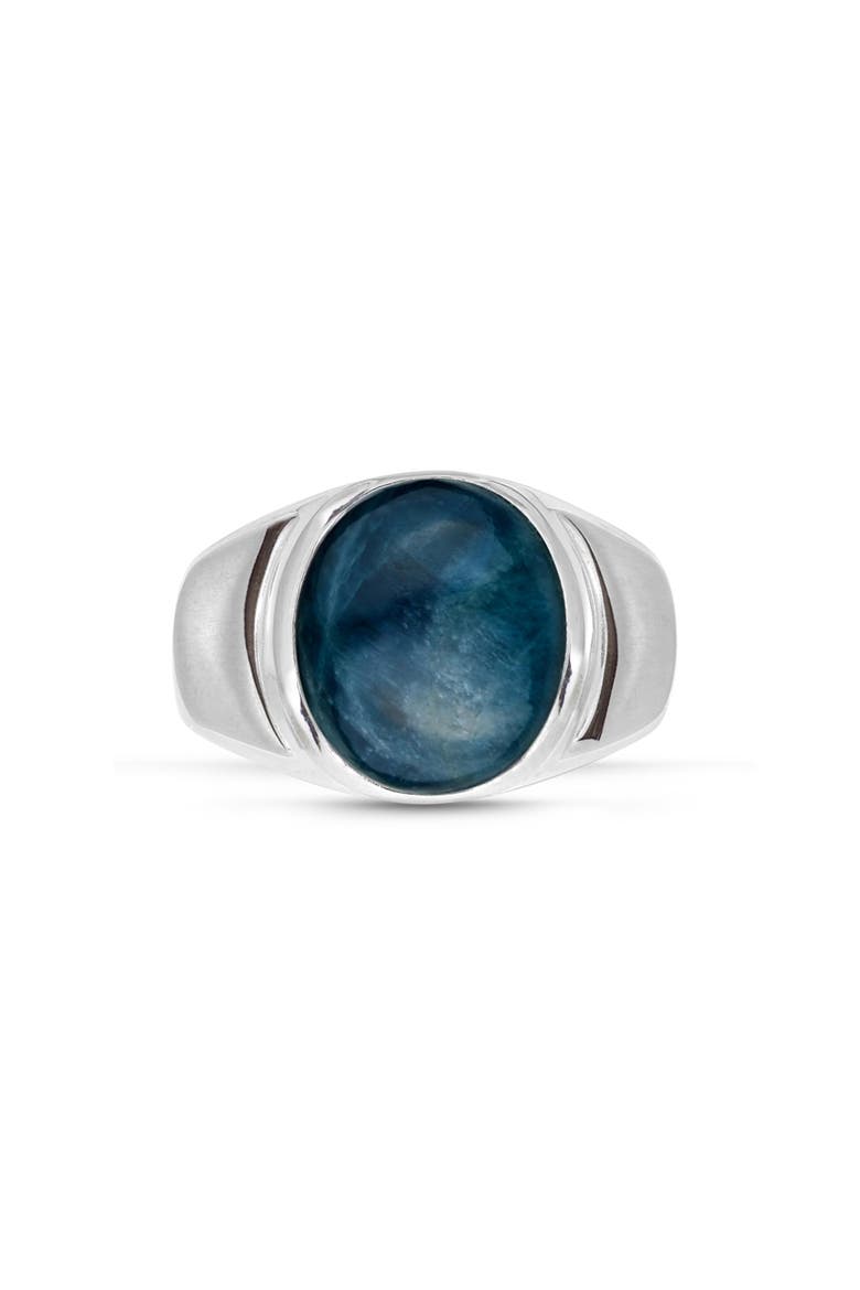 Dark Blue Apatite Sterling Silver Men Signet Ring, Main, color, Blue