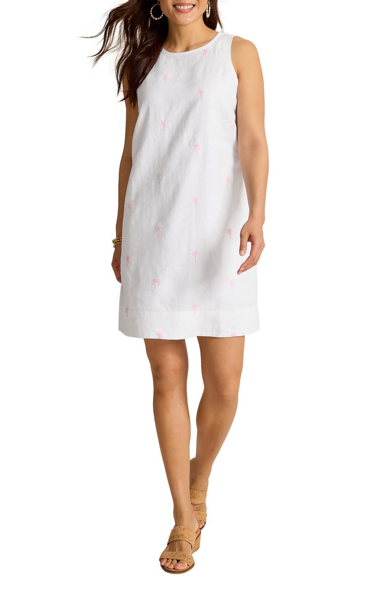 Tommy Bahama Palm Tree Embroidered Sleeveless Linen Dress, Main, color, Cyber Light