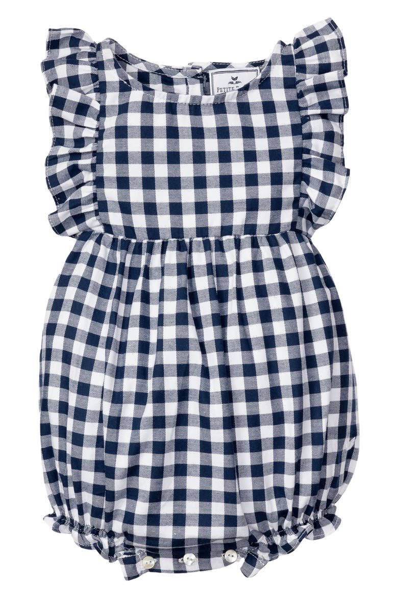Gingham Ruffled Romper(Baby), Main, color, NAVY