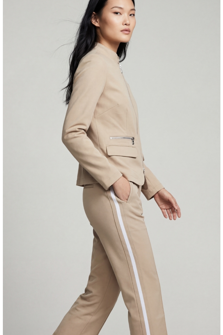 Suki Sport Aeroflow Side Stripe Straight Leg Twill Trouser, Alternate, color, Champagne/White