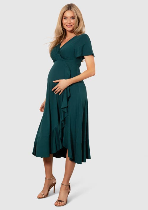Tiffany Rose Maternity Waterfall Midi Maternity Dress In Green