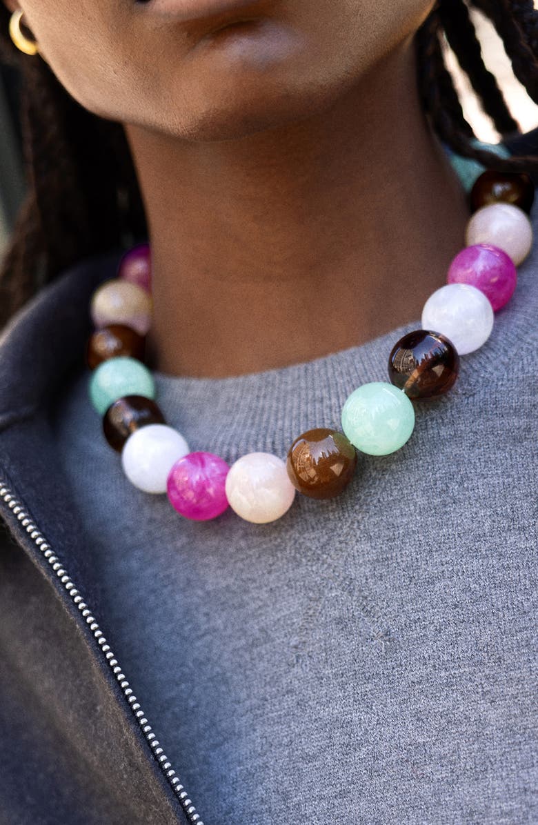 BaubleBar Jane Beaded Necklace, Alternate, color, Bright Multi Pink