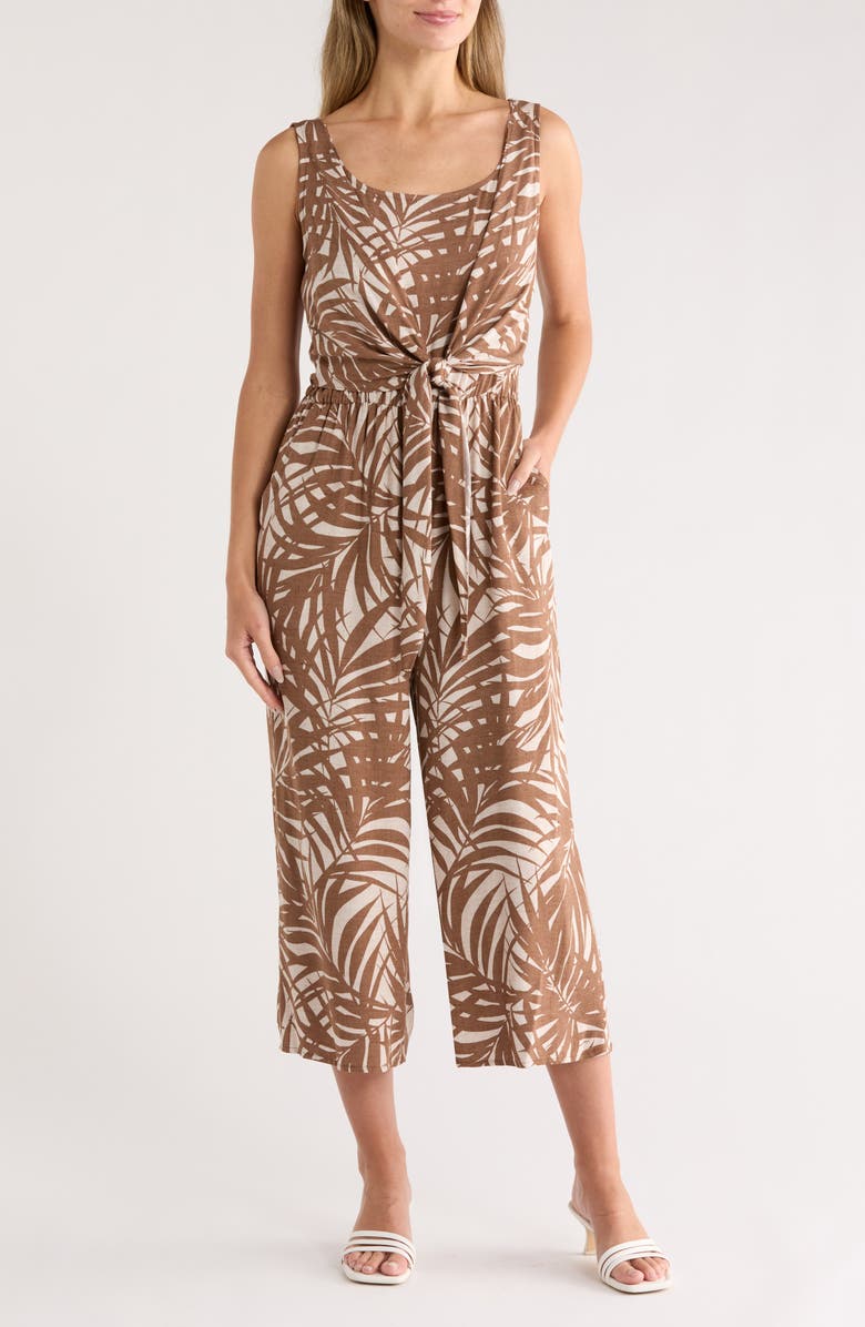Connected Apparel Tie Waist Jumpsuit, Main, color, Mocha