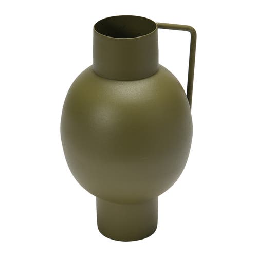 Storied Home Textured Metal Vase With Handle In Green