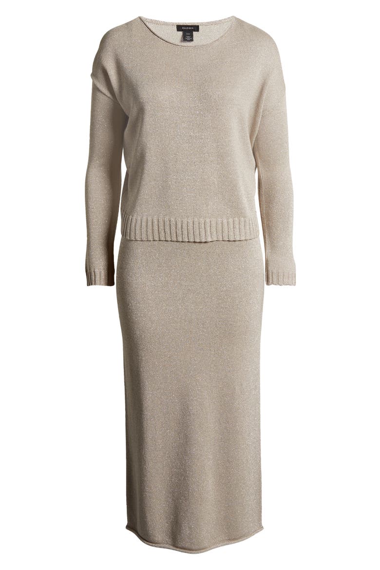 Metallic Long Sleeve Midi Sweater Dress, Alternate, color, MOONSHINE