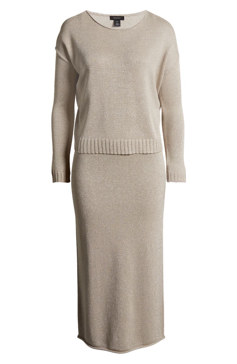 Halogen<sup>®</sup> Metallic Long Sleeve Midi Sweater Dress, Alternate, color, 