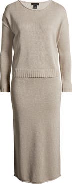 Halogen® Metallic Long Sleeve Midi Sweater Dress