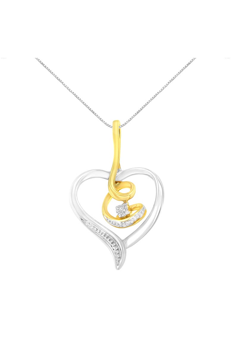 10K Gold Diamond-Accented Diamond Swirl Open Heart 18" Pendant Necklace, Main, color, Yellow