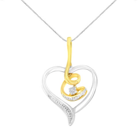 10K Gold Diamond-Accented Diamond Swirl Open Heart 18" Pendant Necklace