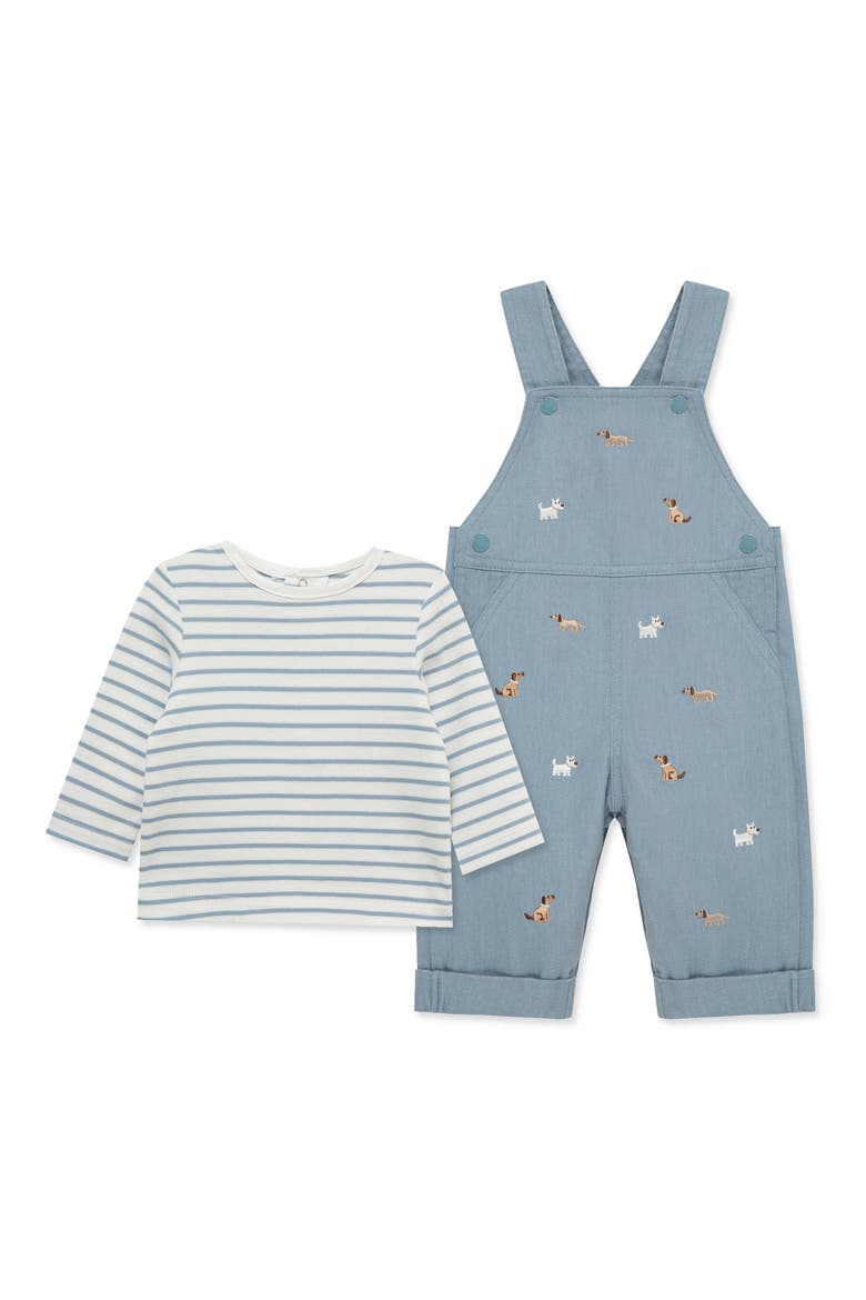 Doggies Embroidered Overalls & T-Shirt Set, Alternate, color, BLUE