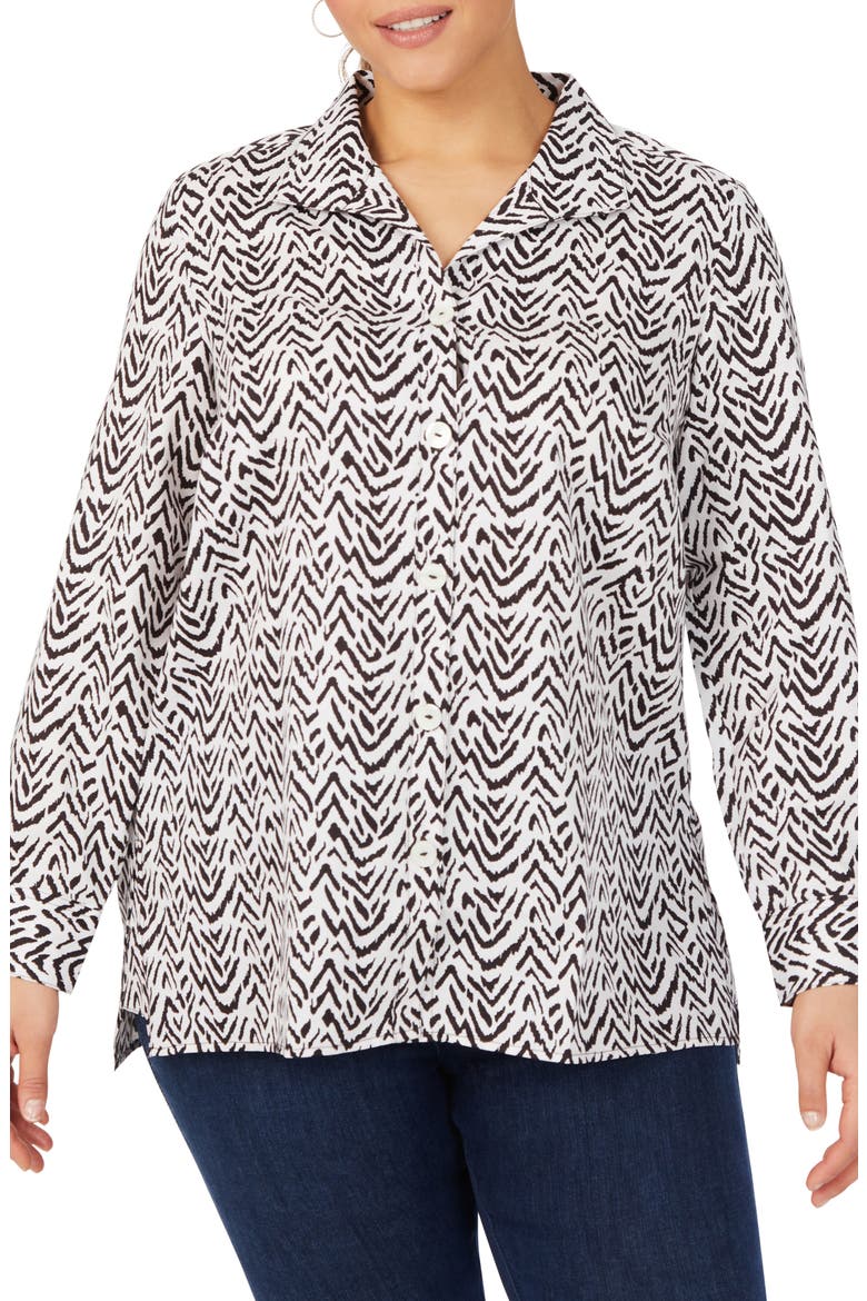 Rhett Animal Herringbone Button-Up Tunic Shirt, Main, color, DARK CHOCOLATE