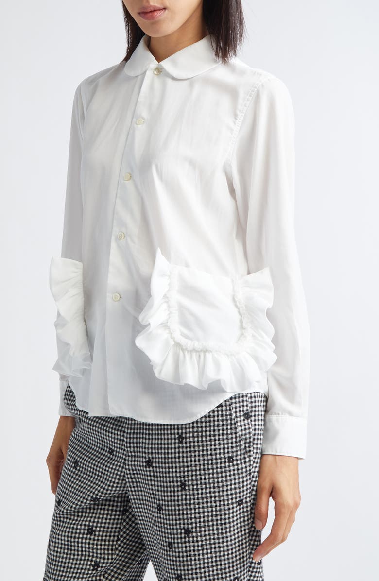 Comme des Garçons Girl Ruffle Pocket Broadcloth Button-Up Shirt, Alternate, color, White