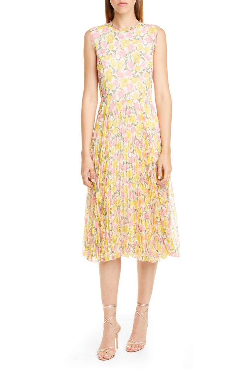 Jason Wu Collection Pleated Floral Chiffon Midi Dress, Main, color,