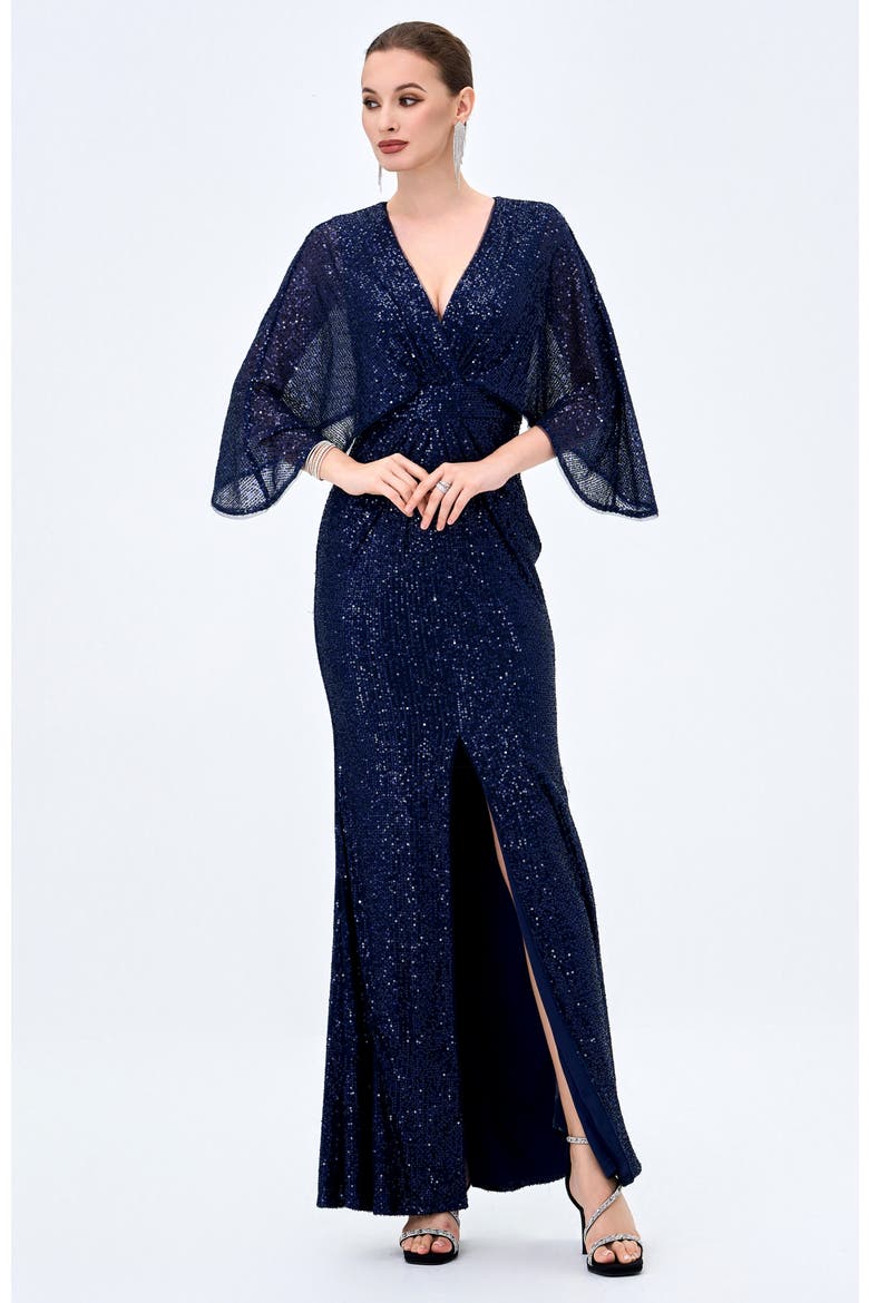 Oprah Cape Gown, Alternate, color, NAVY